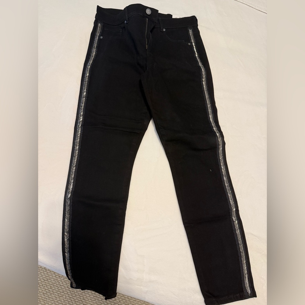 Loft Women’s Black jeans Pants with Silver beaded Side Stripes